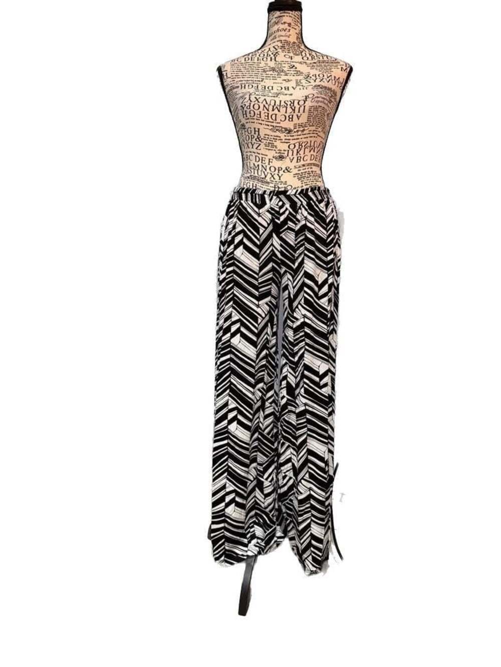 Fraiche by J Black White Geometric Wide Leg Palazzo Pants Size Small NWOT